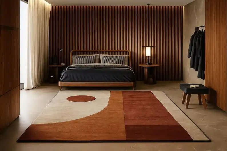 Mid-Century Modern Geometric Area Rug Minimalist Beige Rust Color Abstract Carpet for Bedroom Living Room Home Decor