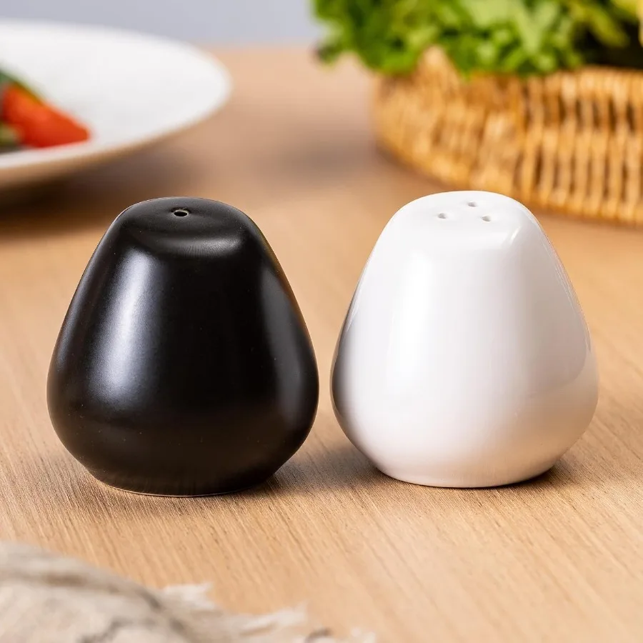 

Ceramic Salt and Pepper Shakers Set of 2 2oz Farmhouse Style Vintage Cute Mini Salt Shakers Glossy White and Matte Black Perfec