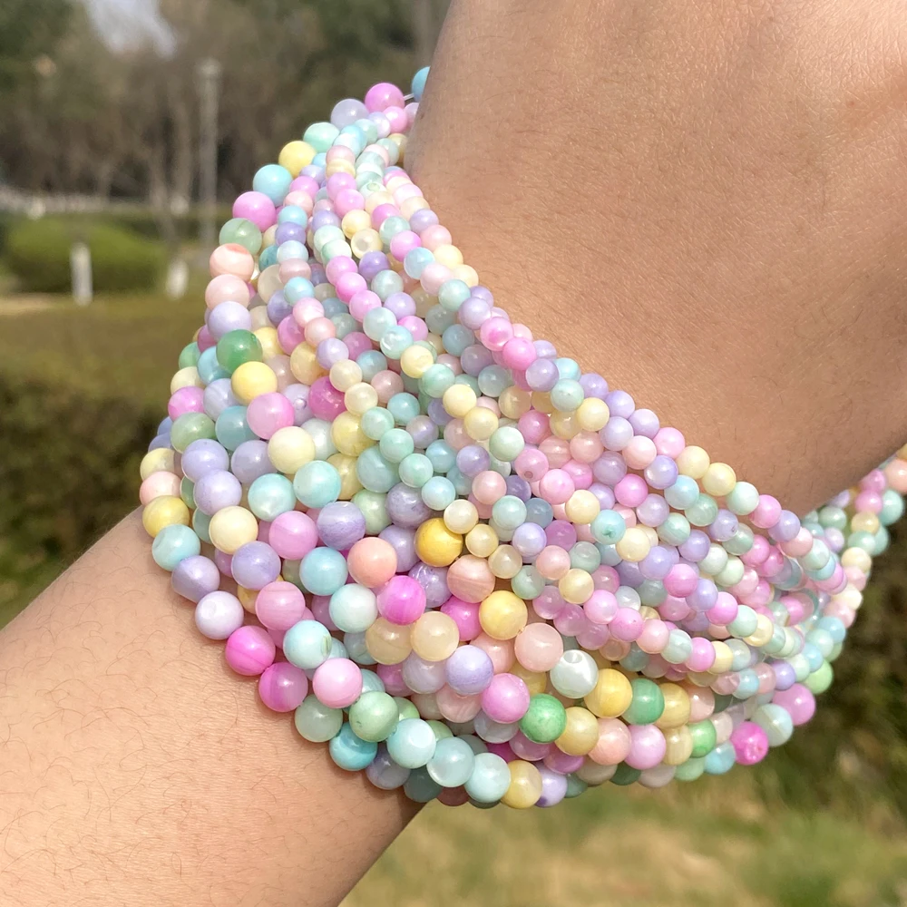 2/3/4/5/6mm Natural Shell Beads Macaron Round Loose Spacer Beads Crafts for DIY Jewelry Making Bracelet Necklace Earrings 15”
