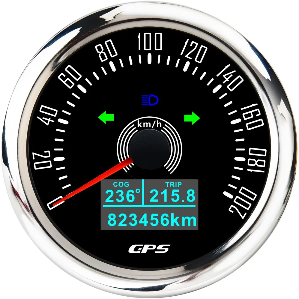 85mm GPS Speedometer 0-200kmh 0-160mph Left Right Turn Light High Beam with 7 Colors Backlight for Car Motorcycle Truck 12V24V
