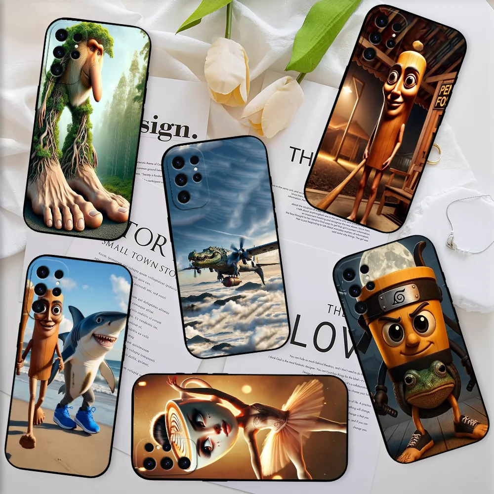 อิตาเลี่ยน Brainrot สัตว์สร้างสรรค์เคสโทรศัพท์ FUNDA สําหรับ Samsung S25 S24 S23 S22 S21A56 A55 FE ULTRA PLUS ซิลิโคนนุ่มปกสีดํา