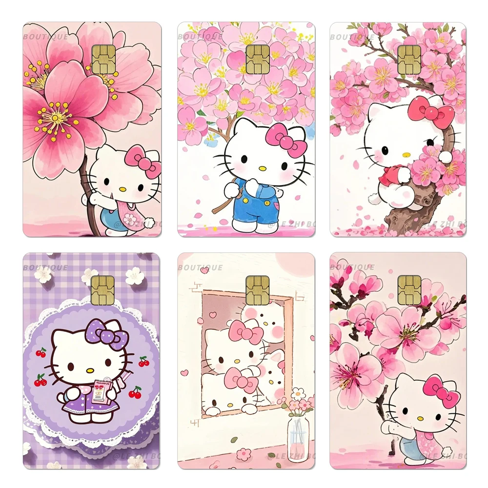 

Sweet Lovely Sanrio Hello Kitty Credit Card Stickers Cartoon Diy Flowers Strawberry Waterproof Protective Film Sticker Decor