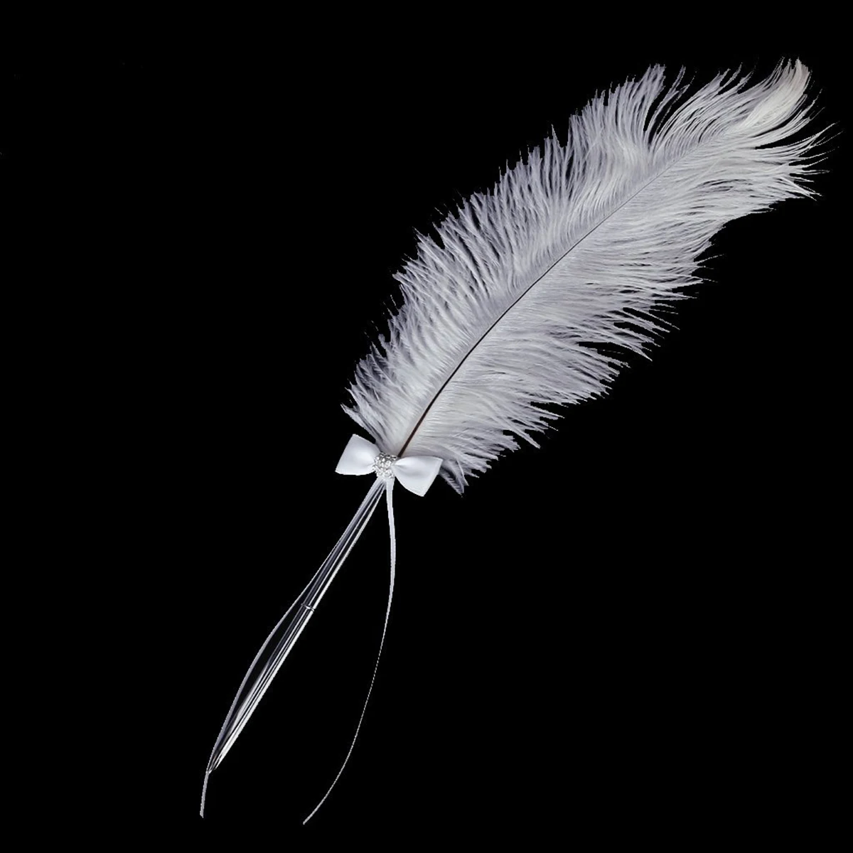 

Rhinestone Decorated Wedding Signing Pen 40Cm Length White Ink Ostrich Tip for Banquet Signature Use