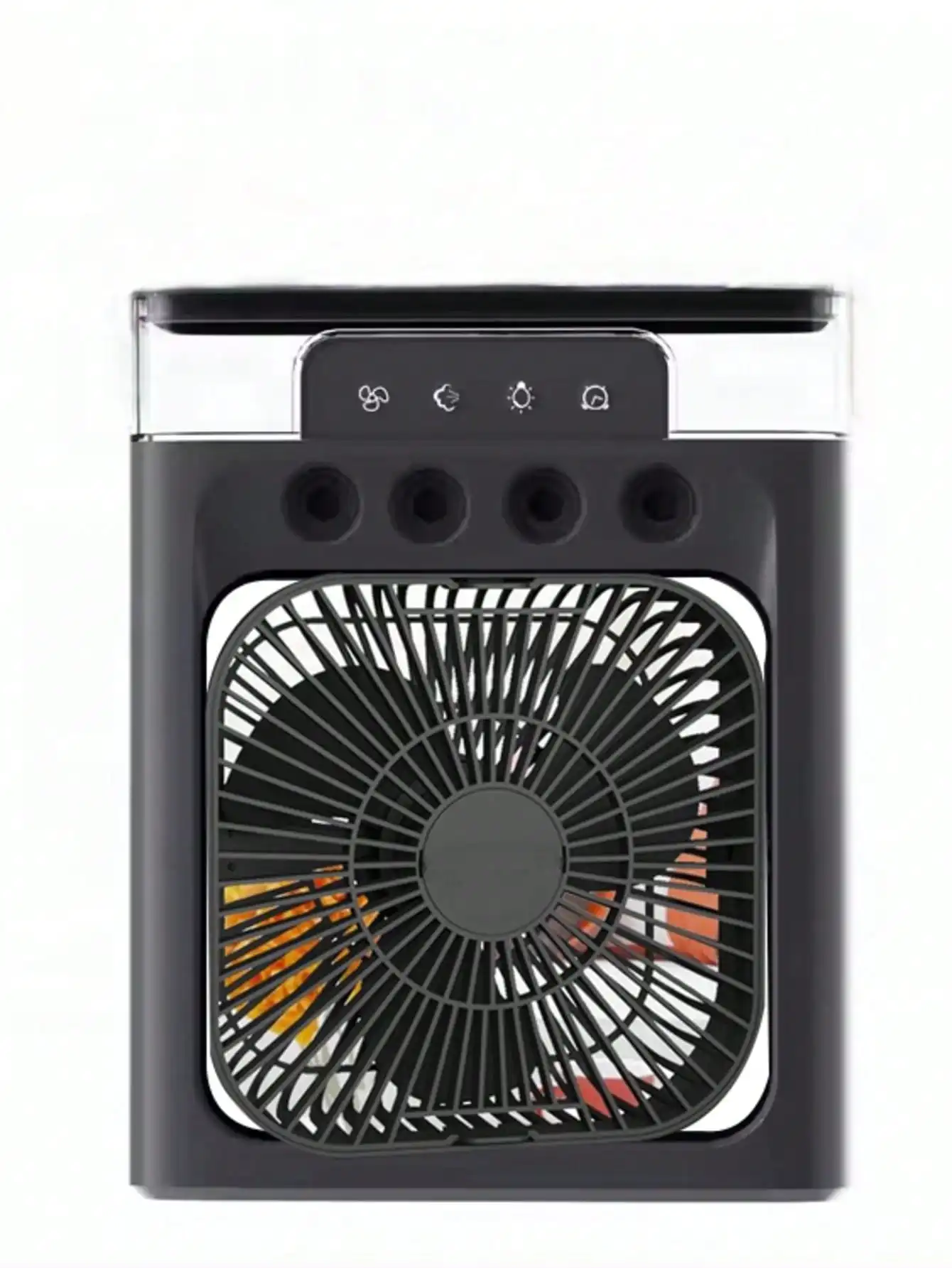 

Summer 4-In-1 USB Evaporative Cooler Portable Air Conditioner Fan Humidifier Misting Function 3-Speed Adjustable with Ambient Light for Indoor Outdoor RV Dorm Office