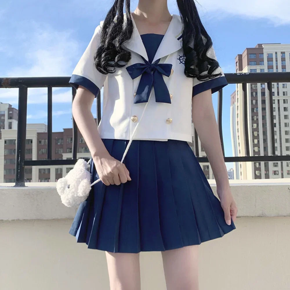 Japanese School Uniform Girl Jk Sailor Suits S-2XL Navy Sailor Blouse Summer Sexy Pleated Skirt Fuku Anime COS Costumes Women