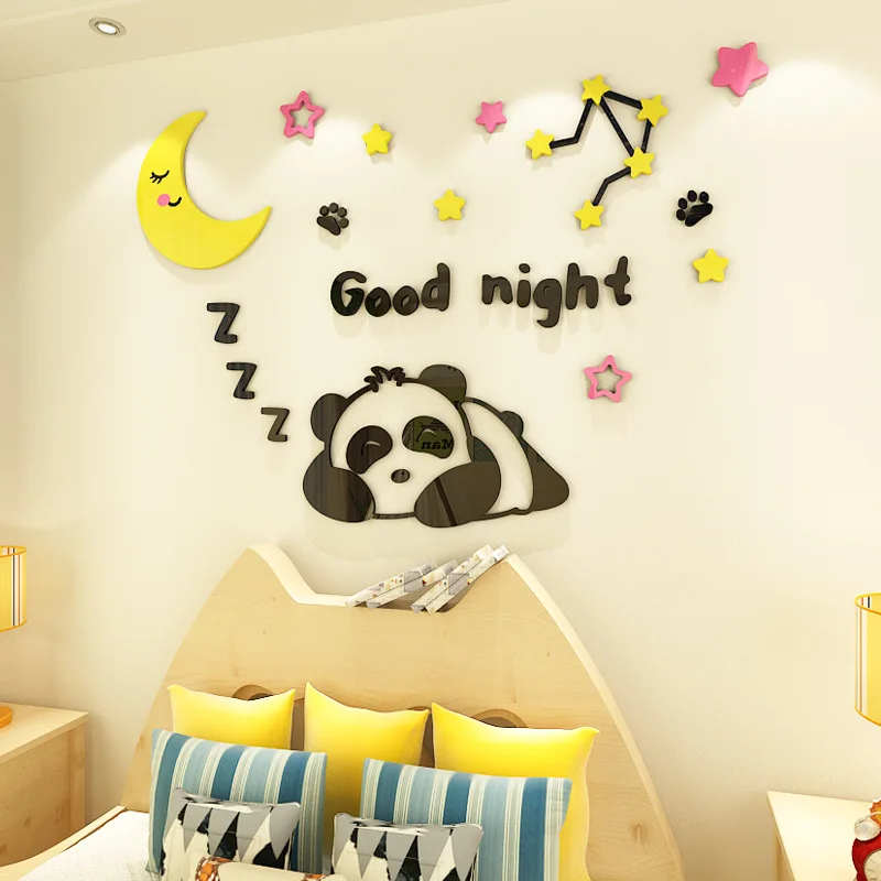 

Good Night Panda 3D Acrylic Three-dimensional Wall Stickers Cute Children's Room Background Wall Decoration