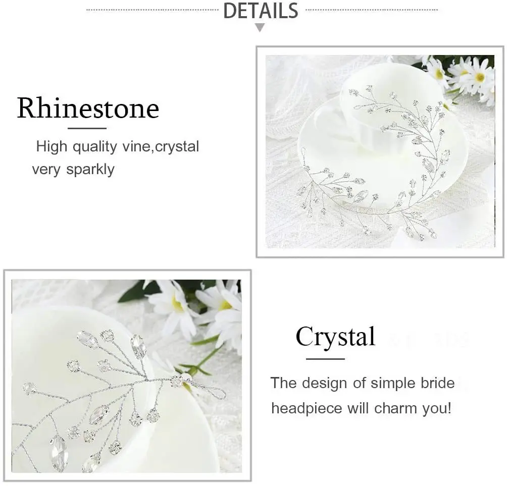 Bridal Crystal Wedding Headband Silver Leaf Rhinestone Hair Vine for Bride and Bridesmaids Elegant Hairpiece Accessories