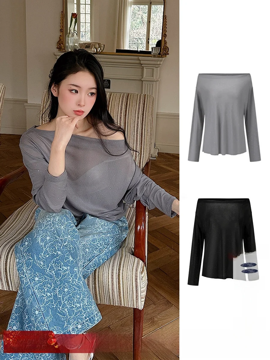 

Вязаный топ с драпировкой на одно плечо, стразами и свободным кроем из полиэстера для женщин