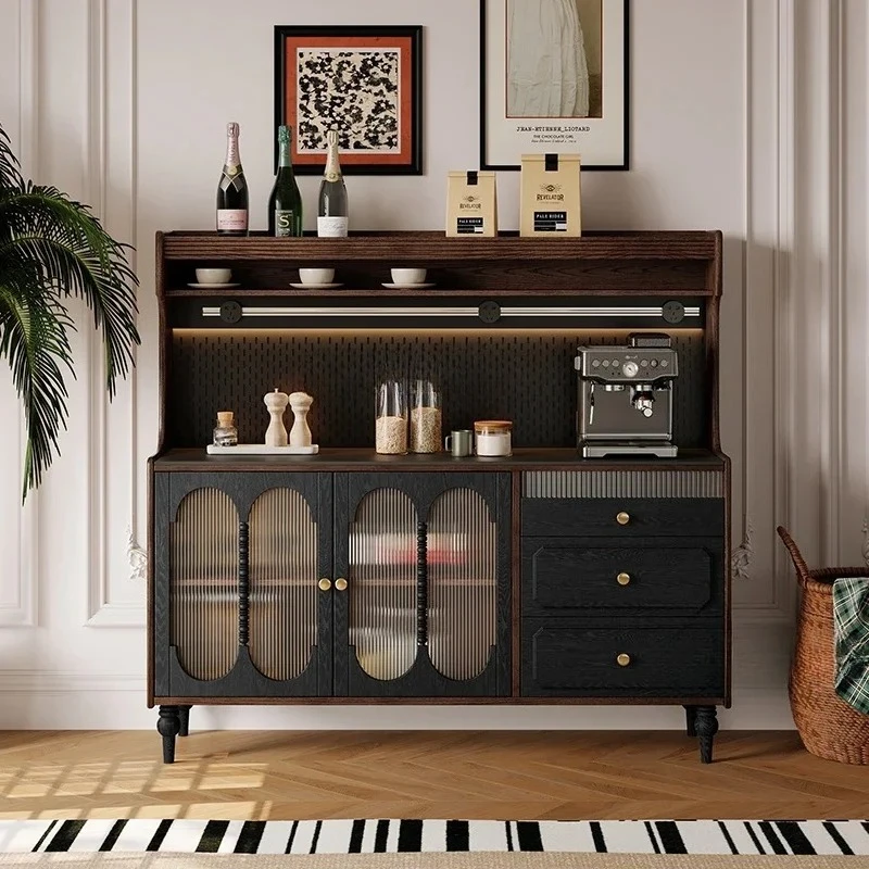 

French medieval style pure solid wood dining side cabinet light luxury restaurant storage tea cabinet integrated storage
