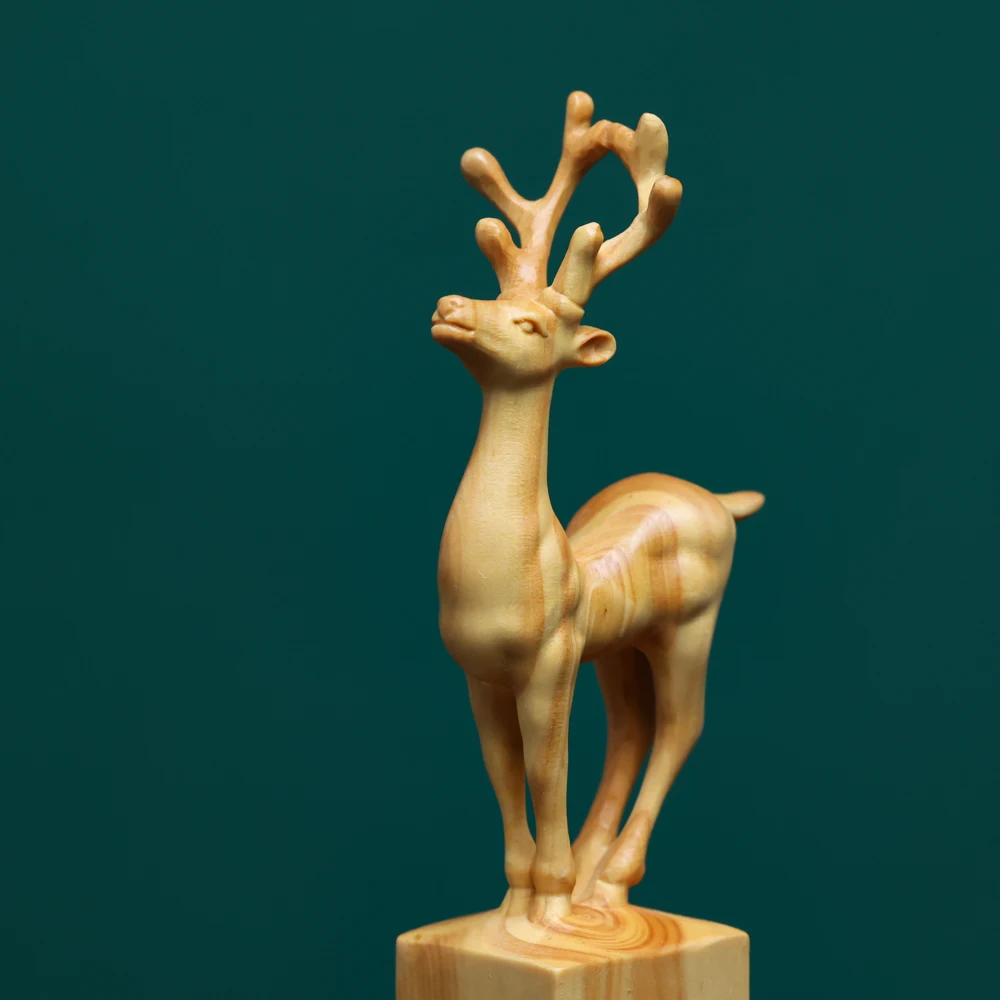 تمثال غزال منحوت من خشب البقس "نسب رسمي وسخري عالي" - تمثال حيوان ميمون مع قاعدة ختم