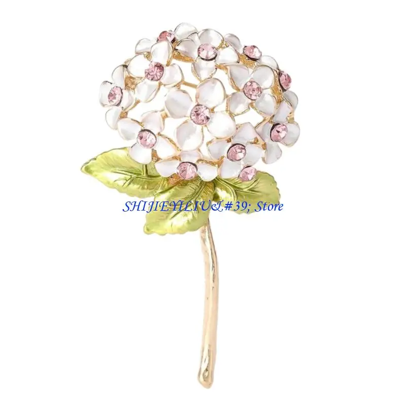 E21F Elegant Hydrangea Brooch in White Tones Sophisticated Flower Pin for Fashionable Women Seeking and Detail
