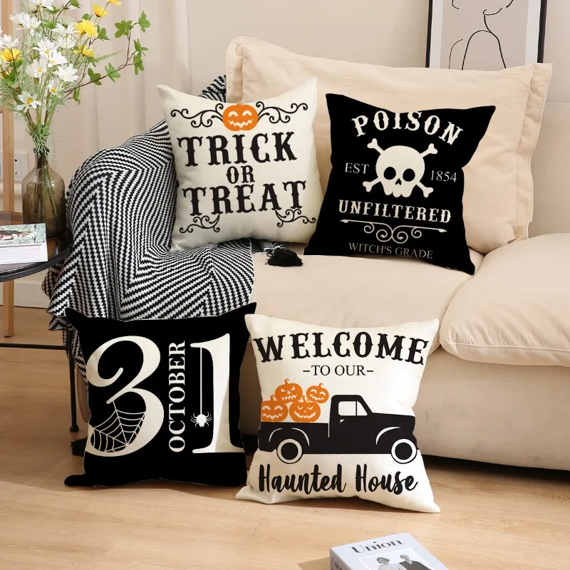 

Set of 4 Halloween Pillow Covers 45x45cm Fall Halloween Decorations Halloween Party Throw Pillow Covers for Sofa Home Decor