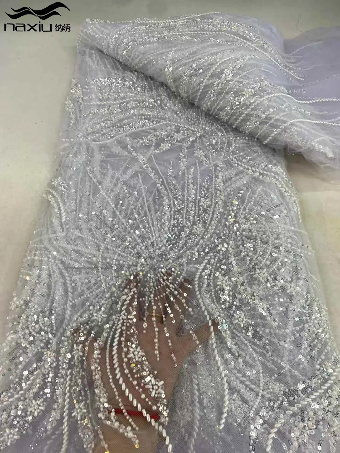 Madison Luxury French Mesh Beaded Lace Fabric 2025 High Quality African Sequins Groom Lace Fabrics For Nigerian Wedding Dress