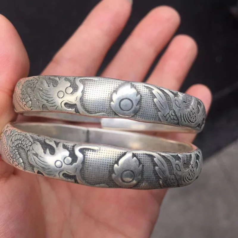 Miao Heart Sutra Wide Bangle, Adjustable Size, Tibetan Silver Ethnic Style Bracelet