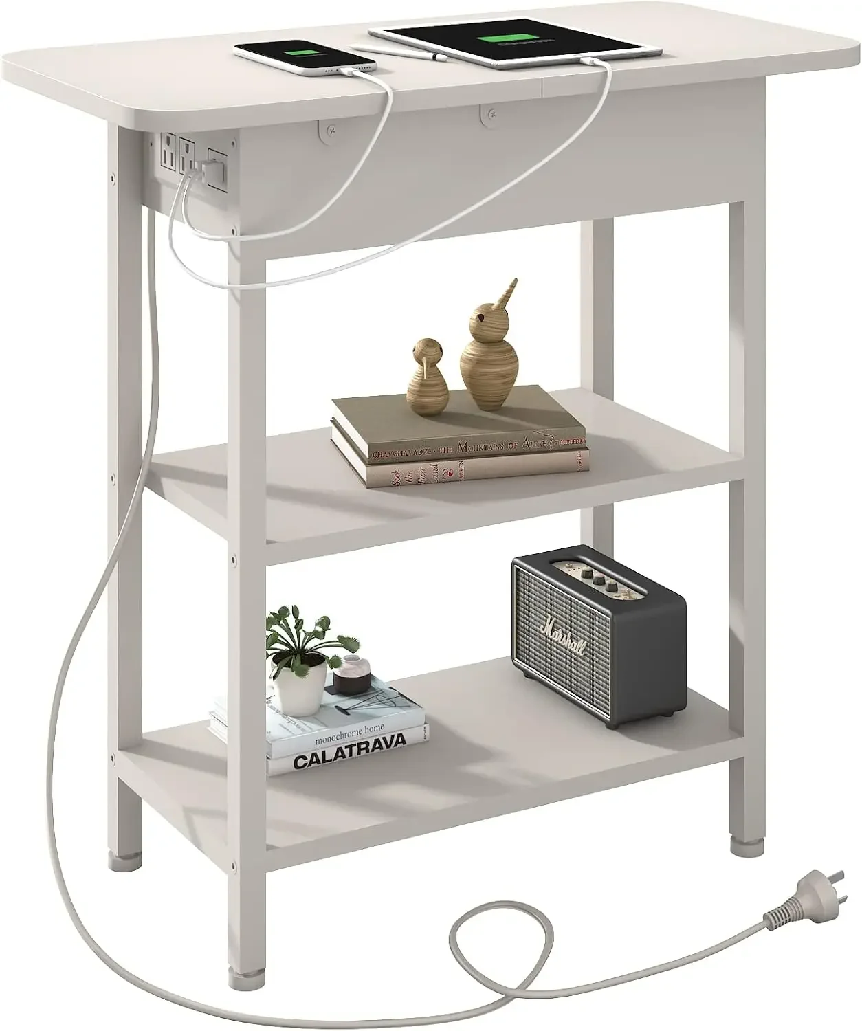 End Table with Charging Station, Flip Top Side Table with USB Ports and Outlets, Nightstand for Small Spaces, Bedside Tab