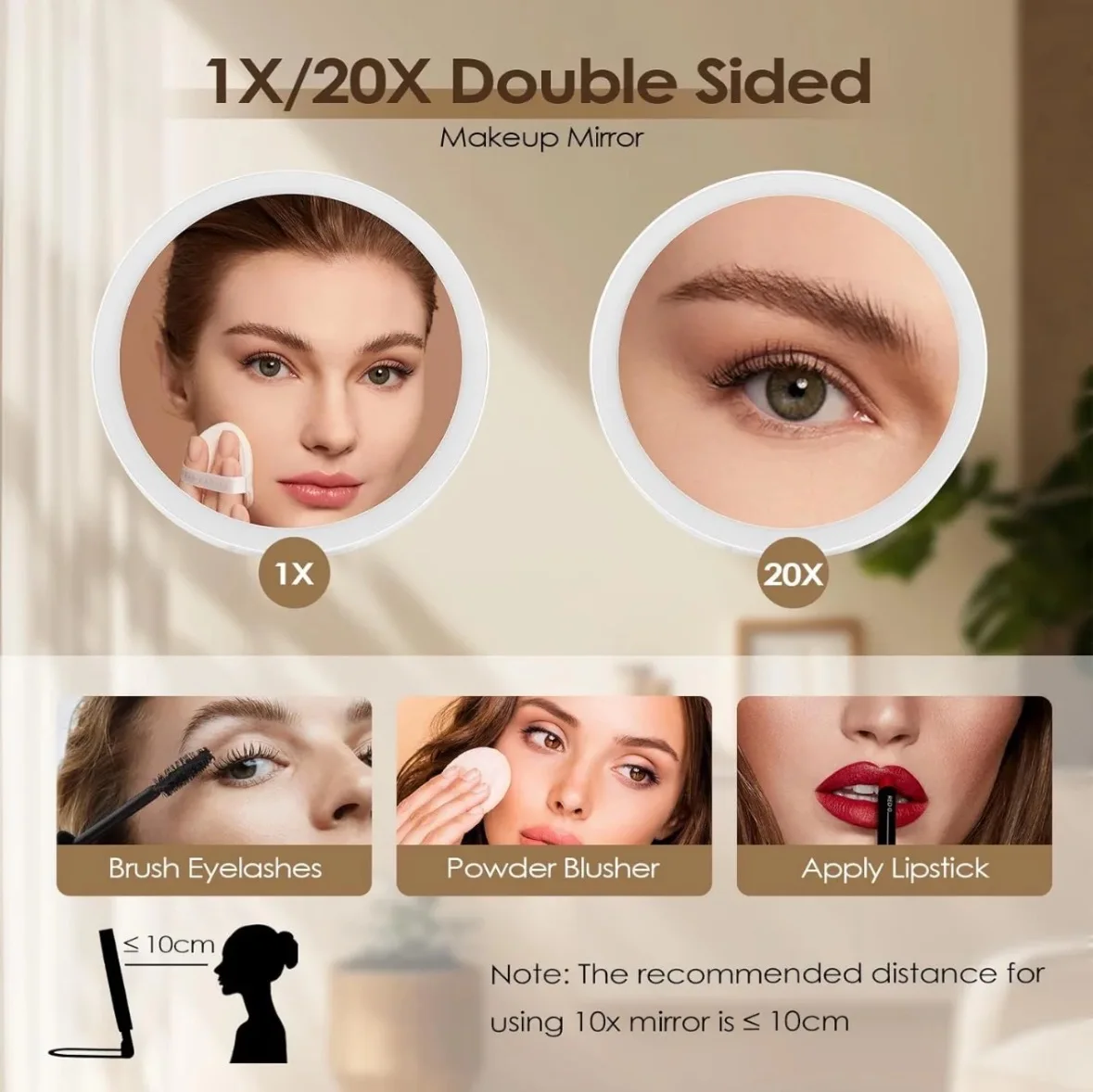 3 kleuren LED-make-upspiegel met touchscreen 5/10x USB oplaadbare dimmende make-upspiegel 3 helderheid draagbaar