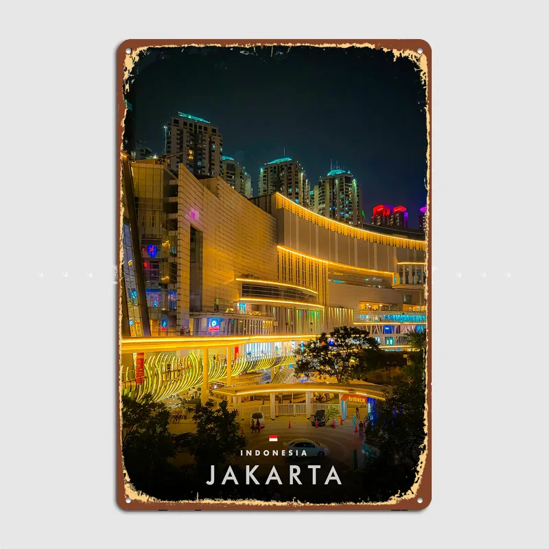Jakarta Cityscape at Night Metal Custom Sign Living Room Wall Indoor Decor Room Decoration Bedroom Posters Home Decor