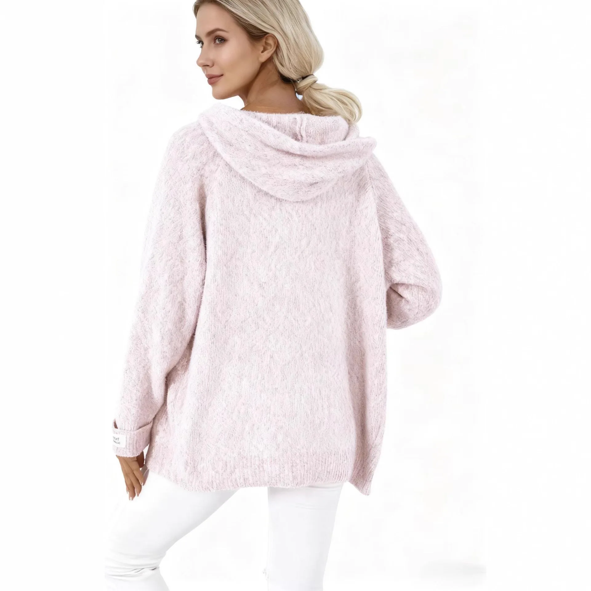 

Женский вязаный свитер с длинными рукавами, на молнии и с завязками, свободного кроя, в стиле Cleanfit, для зимнего сезона