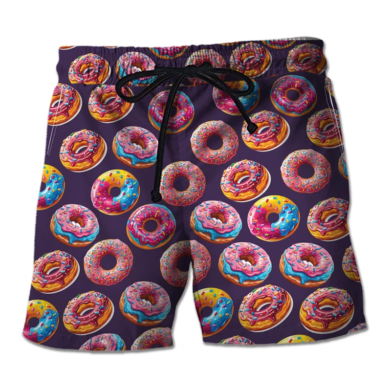 Donut Cake 3D Print Female Beach Shorts Cute Doughnut Girls Trunks Hawaiian Snack Trunks Hip Hop Male Trunks Surfing Short Pants