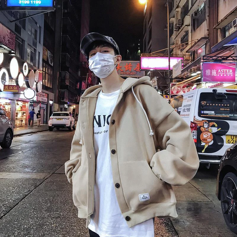 Fleece Button Cardigan Man Hoody Cardigan Autumn Winter Fashion Long Sleeve Men Shirt Oversized Streetwear Vintage Solid New Top