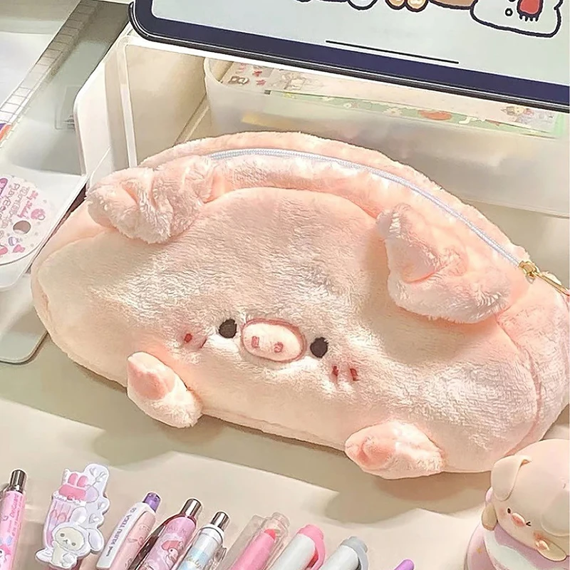 NEW Pink Pig Plush Pencil Bag Stationery Bag Senior Cute Student Pencil Bag Storage Cosmetic Box School Supplies Back To School