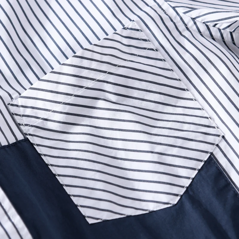 Designer Long-sleeved Casual Patchwork Striped Cotton Brand Shirts For Men Fashion Comfortable Camisa Masculina Dropshipping