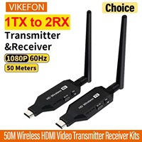 New 1080P 50m Wireless HDMI Extender 1 TX to 2 Splitter Video Transmitter Receiver for PS4 Camera Laptop to TV Monitor Projector