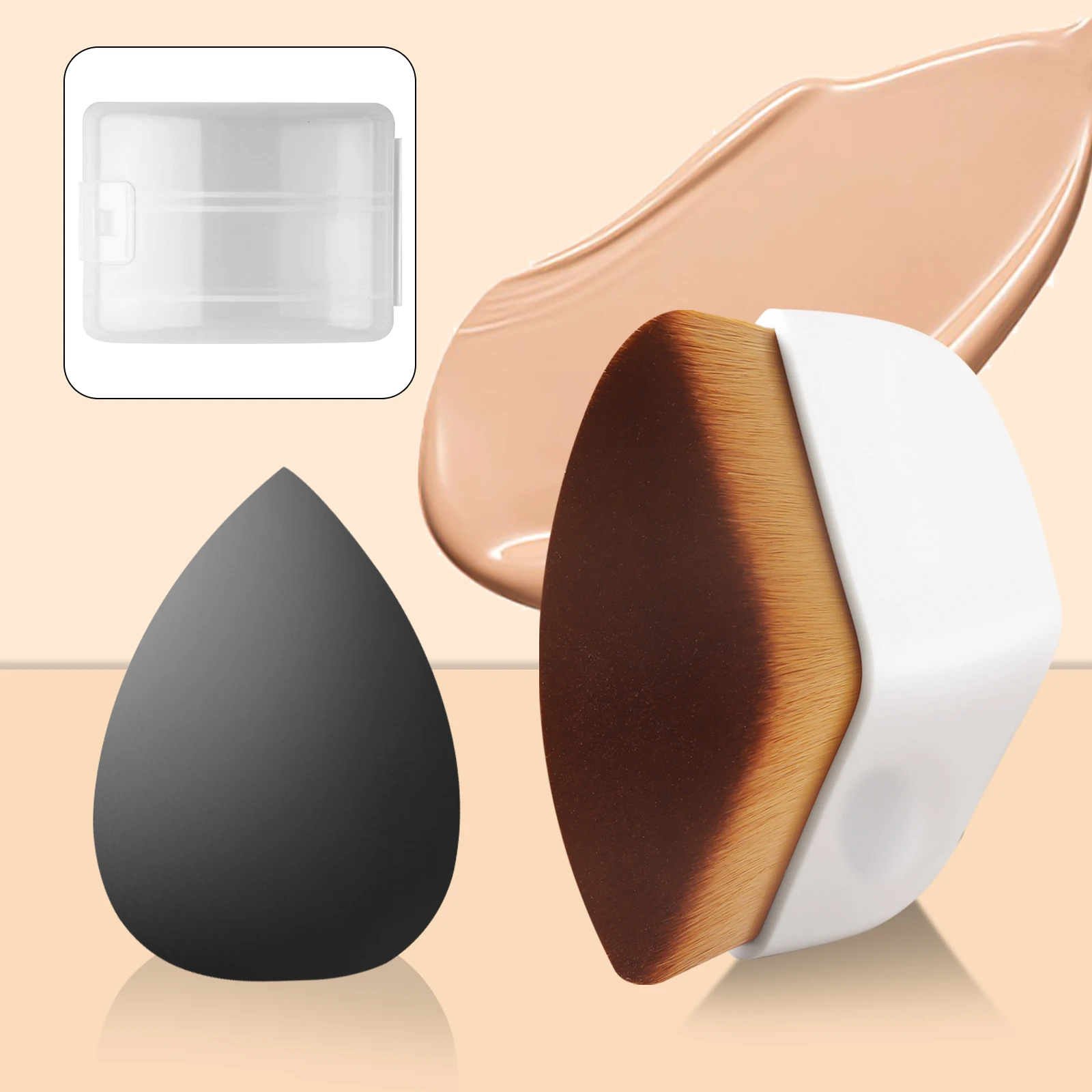 Triangle Foundation Makeup Brush with Beauty Sponge, No Streak Anti-absorption Base Makeup Tool with C