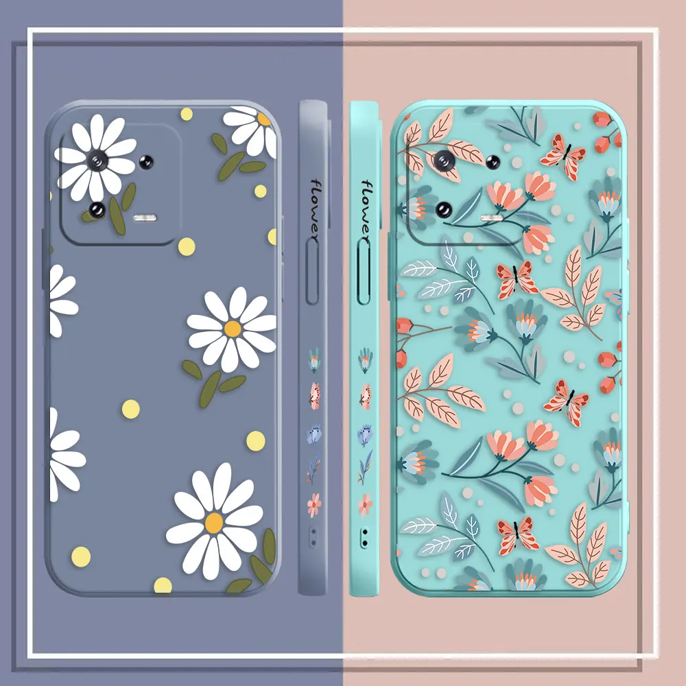 Little Floral Chrysanthemums Case For Xiaomi 13 12 12T 11 11T 10 10S 9 13T 8 SE Pro Ultra Lite Colour Liquid Case Cqoue Shell