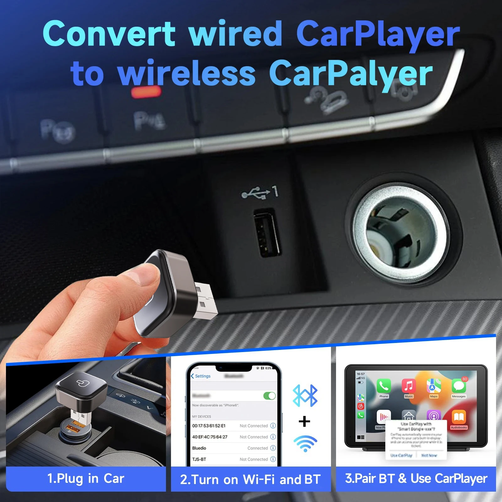 2-in-1 Wireless CarPlay & Android Auto Adapter 5.8Ghz Wireless CarPlay Dogle Plug Play AI Smart Box For Car With Wired CarPlay