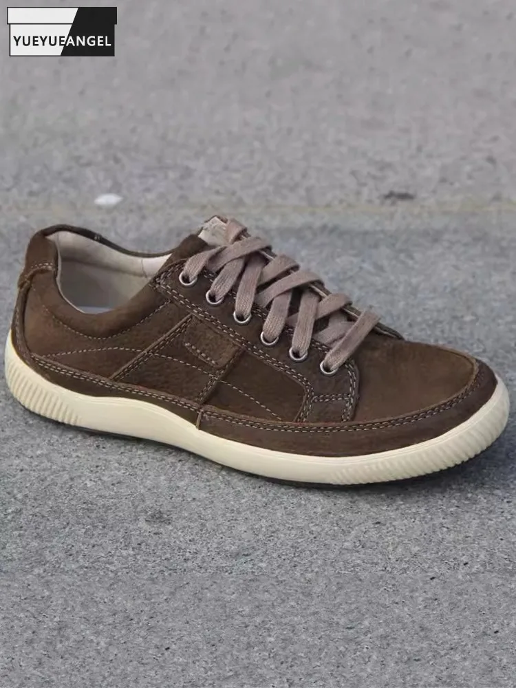 Vintage Flat Sneakers Men Lace Up High Quality Leather Casual Shoes 45 Business Shoes Breathable Driving Footwear