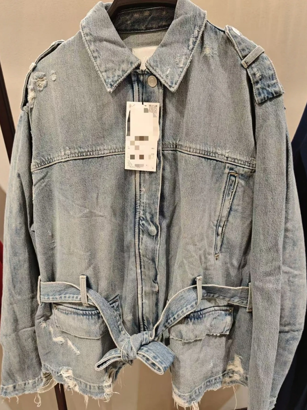 

Женское джутовое пальто American Sle с поясом, мягкая джинсовая верхняя одежда с дырками, повседневное свободное женское пальто для осеннего сезона