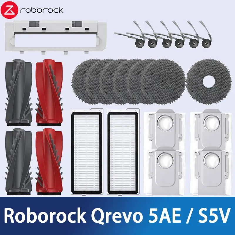 Accesorios para Robot Aspirador Roborock Q revo 5AE: Rodillo Principal, Cepillo Lateral, Filtro HEPA, Paño de Limpieza, Bolsa para Polvo, Repuestos