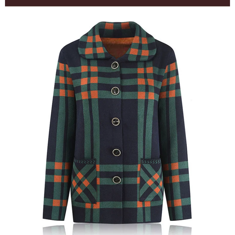 

Клетчатый жакет-кардиган с контрастными пуговицами и длинными рукавами, женский модный повседневный топ