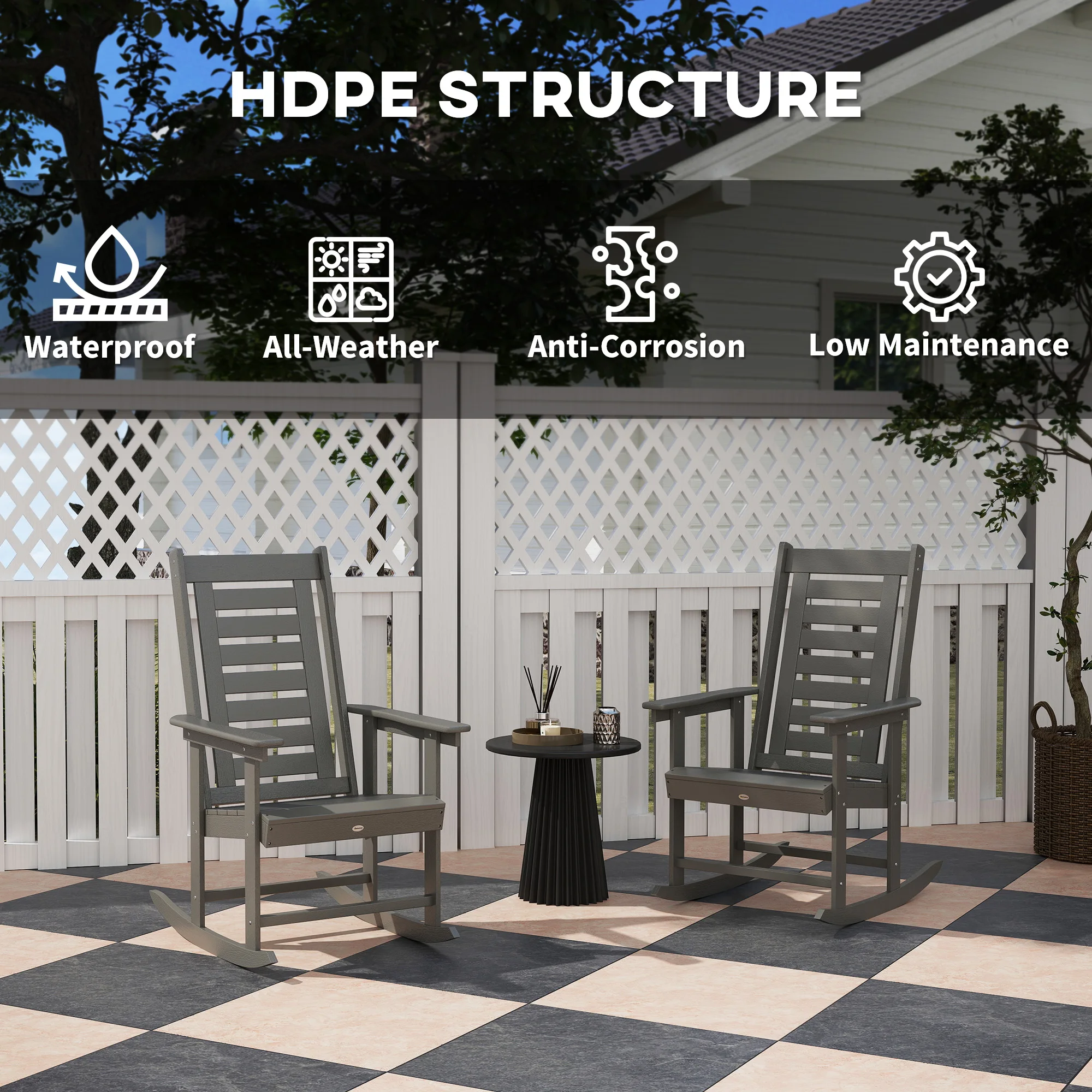 HDPE rocking chair high back detail in dark gray finish