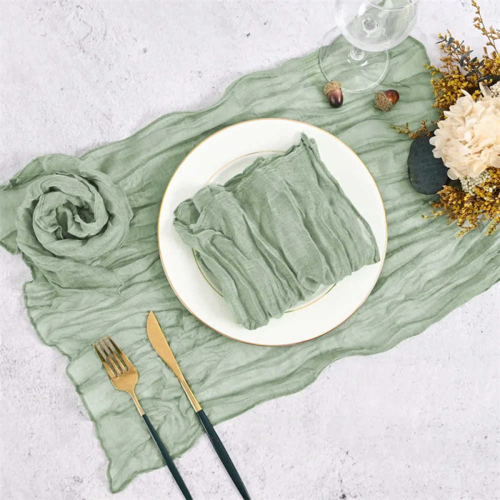 Rustic Wedding Cheesecloth Table Runner Vintage Boho Gauze Fabric Table Decor For Reception Bridal Shower Party Home Banquet