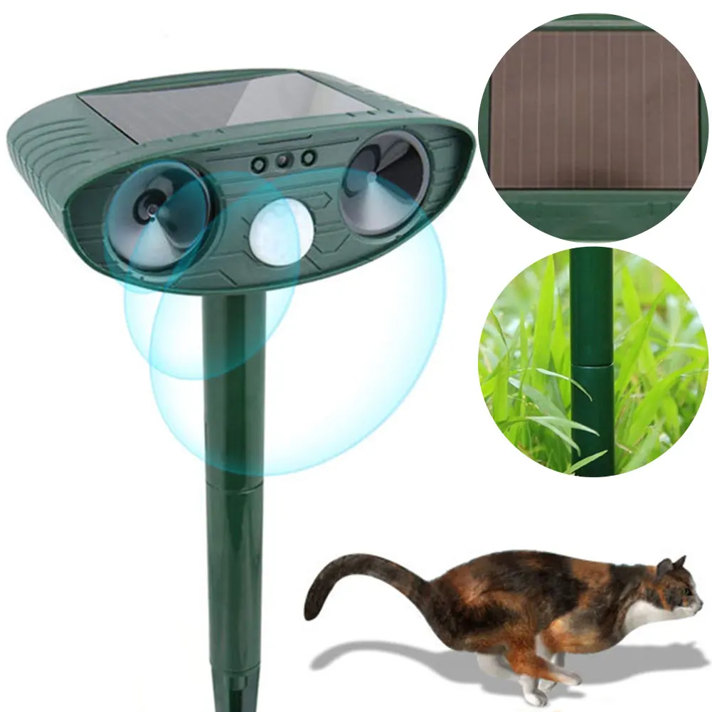 Repelente ultrasónico de animales con sensor de movimiento, disuasorio de perros y gatos con energía solar para uso en jardín y granja