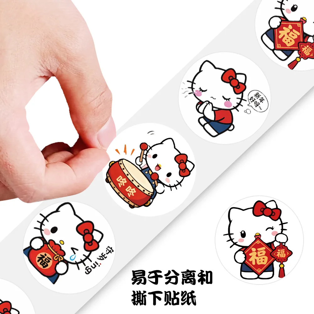 500 sztuk/rolka Naklejki z motywem Święta Wiosny Hello Kitty, urocze naklejki z kreskówkami Sanrio, naklejki w rolce do samodzielnego ozdabiania bagażu, telefonu, gitary, zabawki dla dzieci