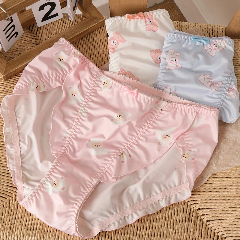 

2025 New Rabbit Cute Japanese Cotton Panties Set Wirefree Soft Underwear Set Kawaii Lolita Bra and Panty Pink Lingerie Plus Size