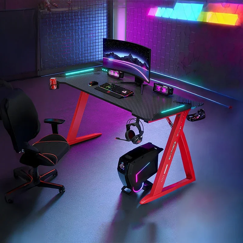 RGB Gaming Table Carbon Fiber Surface Desk Atmosphere Light Home Office Computer Table Game Table 300kg Load-Bearing