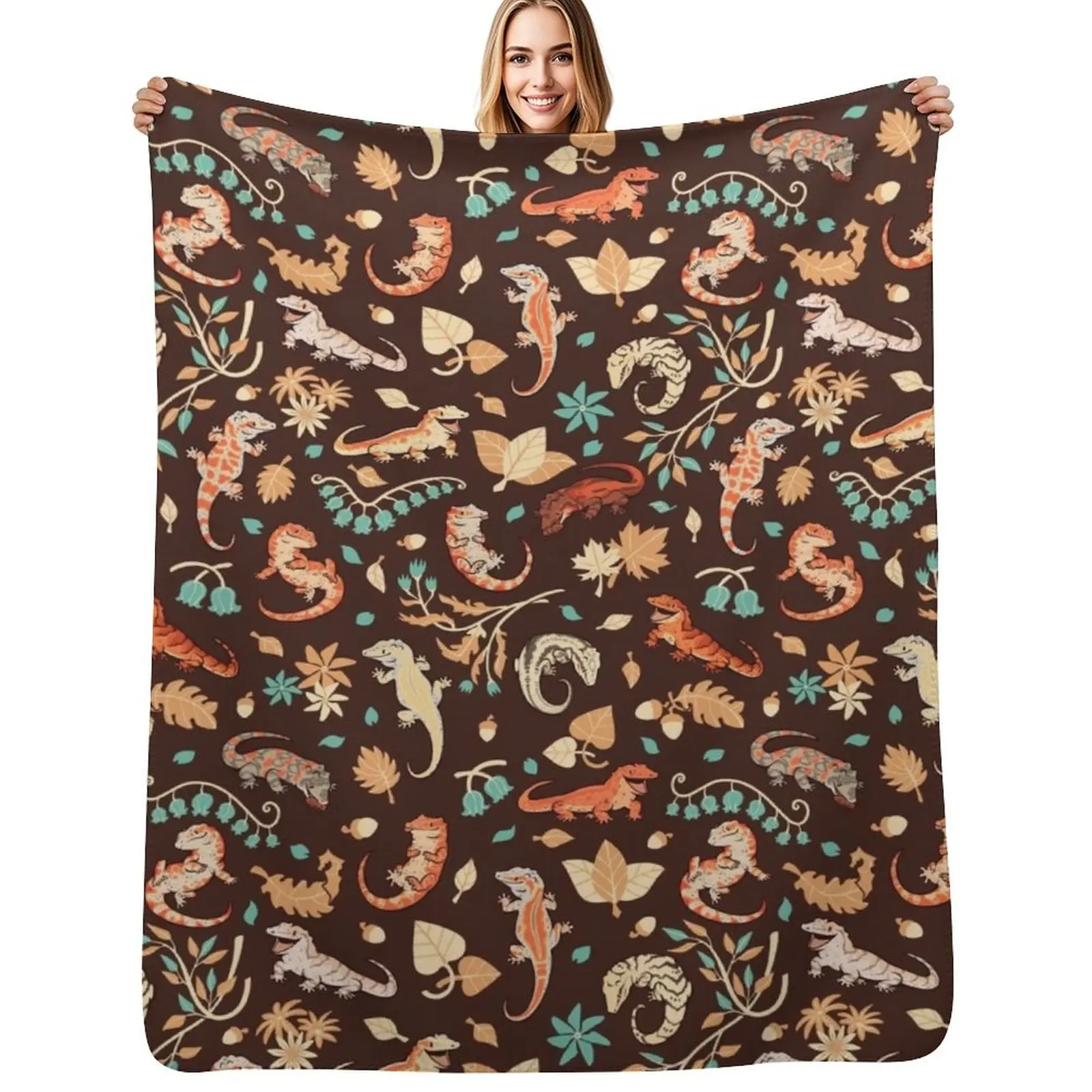 

Autumn geckos in dark brown Throw Blanket Fluffy Cozy Throw Blanket for Home Decor