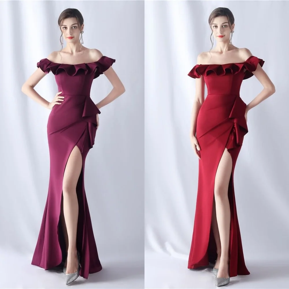 Ball Dress Saudi Arabia Prom Satin Ruffles Graduation Trumpet Off-the-shoulder Bespoke Occasion Gown Long Dresses