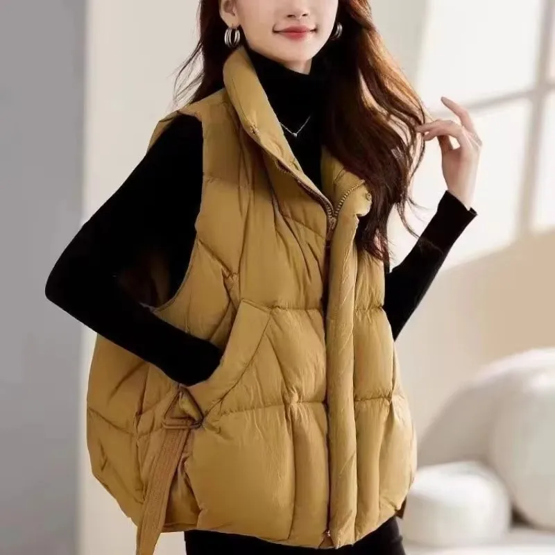 Autumn Winter Down Cotton Vest 2026 Women Fashion Korean Short Padded Thick Warm Sleeveless Waistcoat Parkas Female Jacket Tops