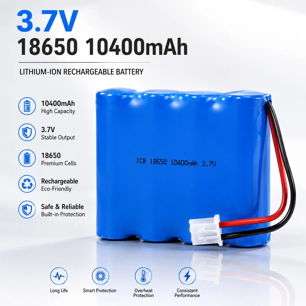 

18650 Rechargeable Lithium Battery Pack 3.7V 10400mAh Suitable for MiningLamps LED Lights and Street Lights with ProtectionBoard