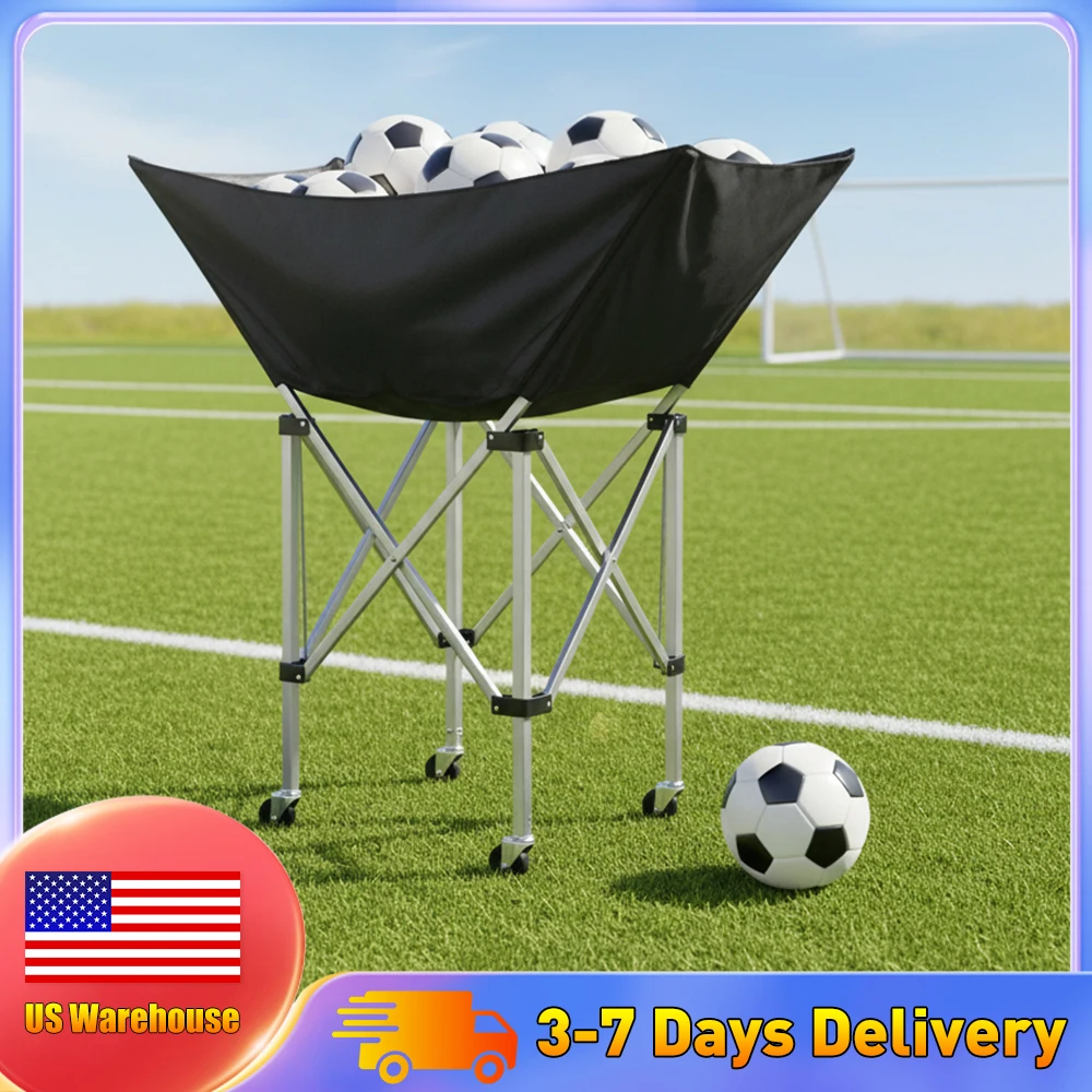 

Collapsible Hammock Ball Cart with Wheels Multisport Ball Caddy Holder with Carry Bag Holds Up To 28 Balls for Sports Training ﻿