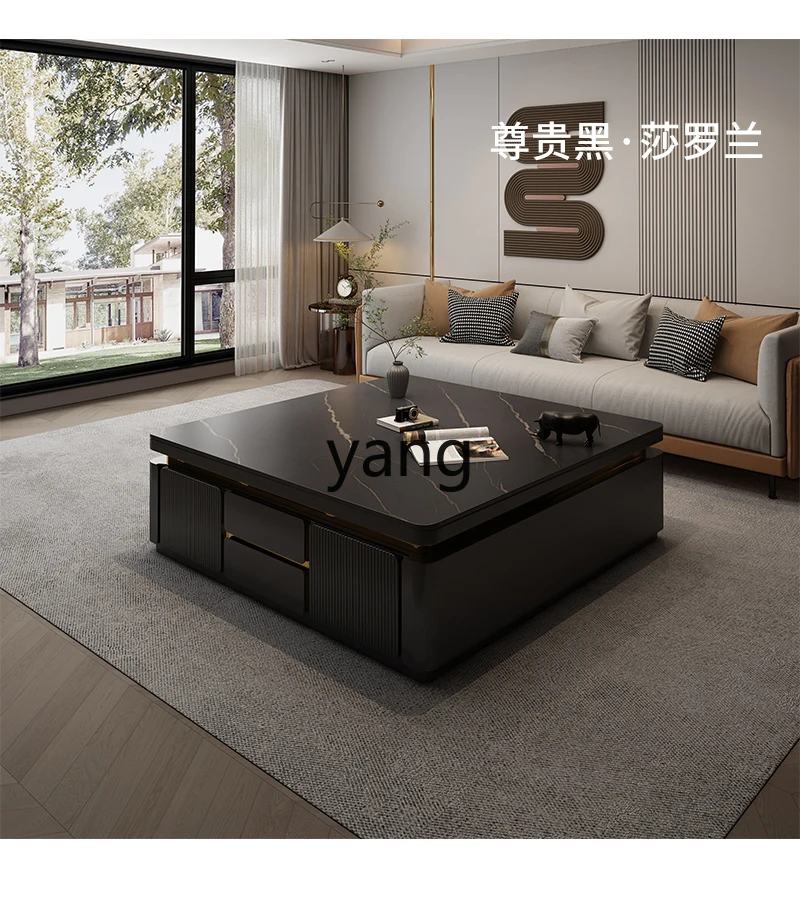 LMM square marble solid wood coffee table modern simple villa living room household small apartment rock slab