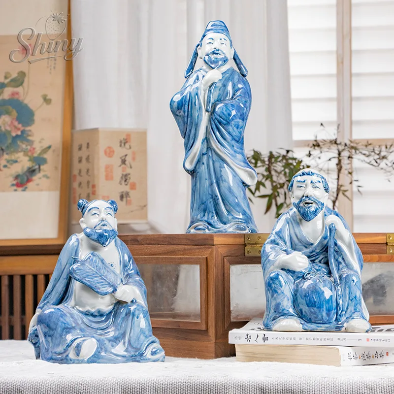 Jingdezhen Handmade Blue and White Porcelain Ceramic Figure