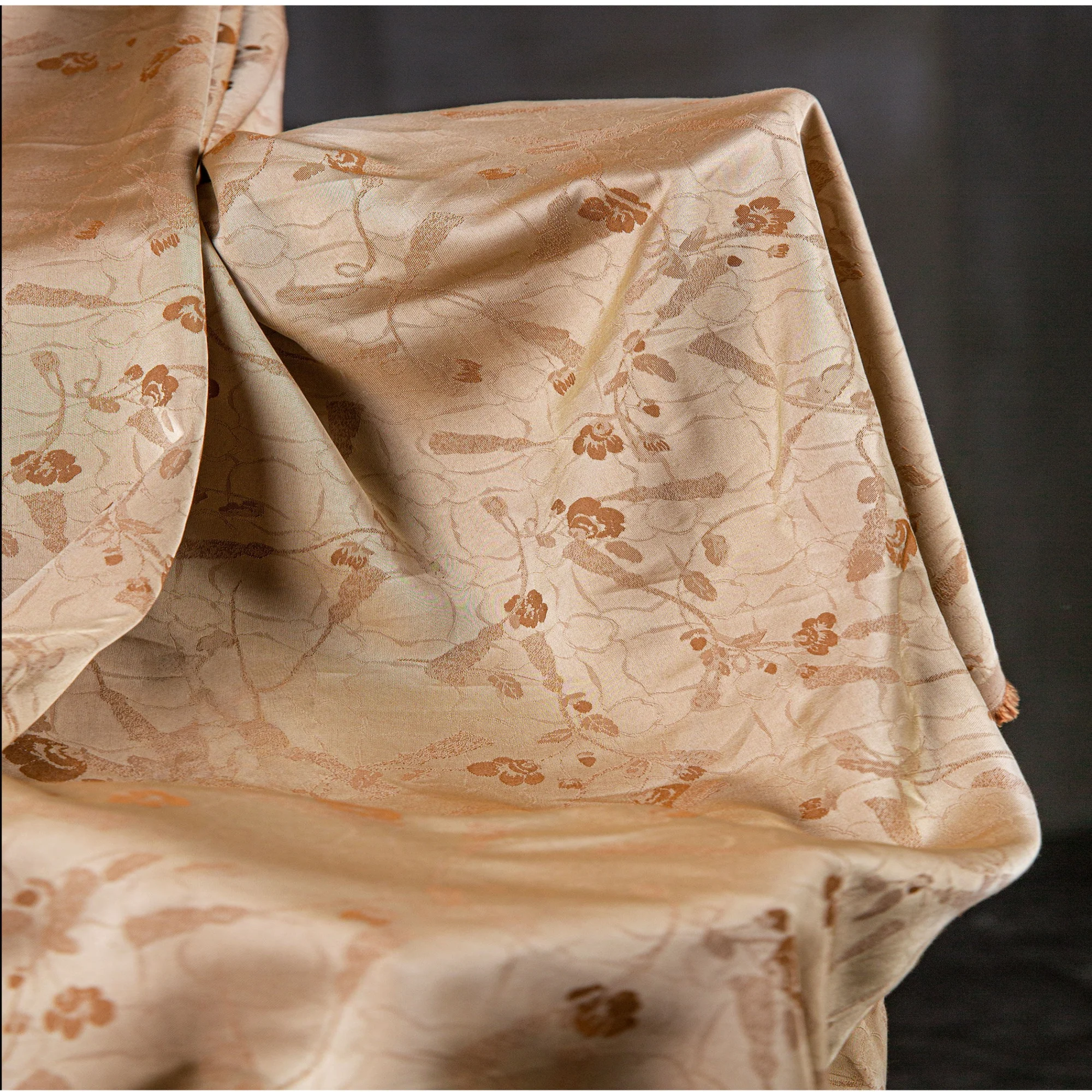 

0.5 Meter Apricot Brown Plum Blossom Jacquard Silk Satin Fabric for Cheongsam Cardigan Clothing Material Woven