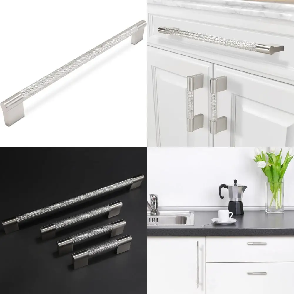 

Ручки кухонного шкафа, матовый атласный никель, 12-3/5 дюймов, ручки с накаткой, серебряные ручки для ящиков, фурнитура для шкафа