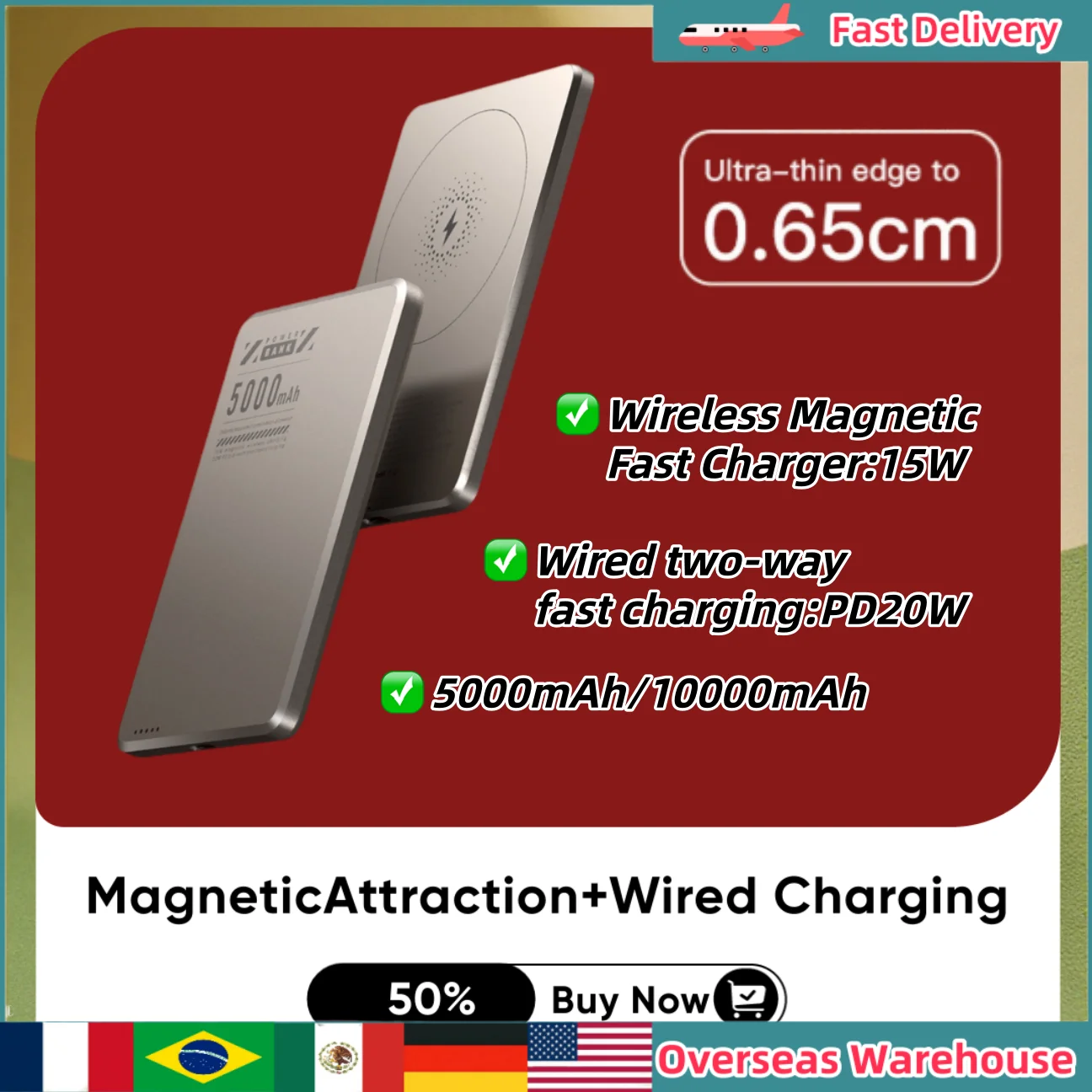 X6 Power Bank Magnetic Wired Charging Two-in-one Charging Treasure Ultra-thin Metal MagSafe Charging Treasure Small Portable